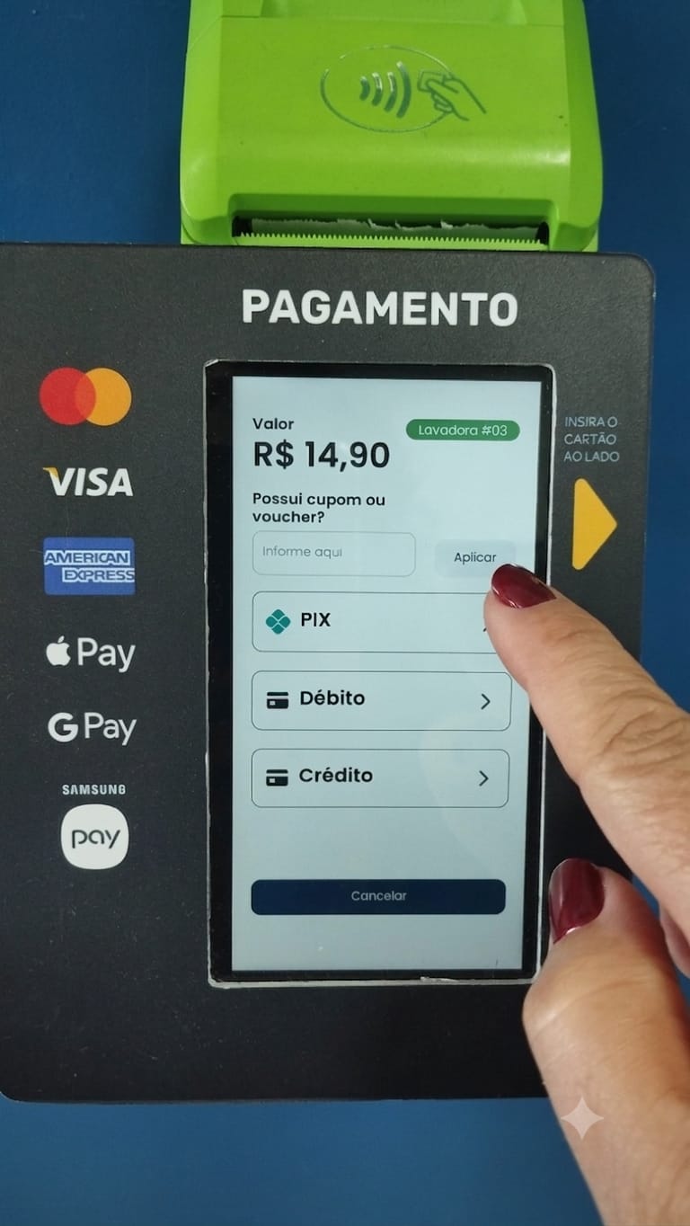 Escolha sua forma de pagamento, finalize a transação e pronto, máquinas liberadas!